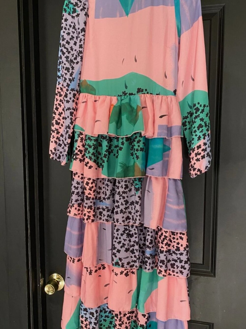 Just Hype Abstract Long Sleeve Ruffle Dress Size 4